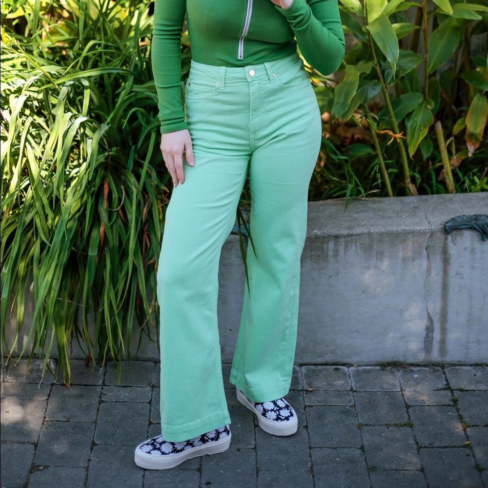Stoned Immaculate High Waisted Green Flare Jeans